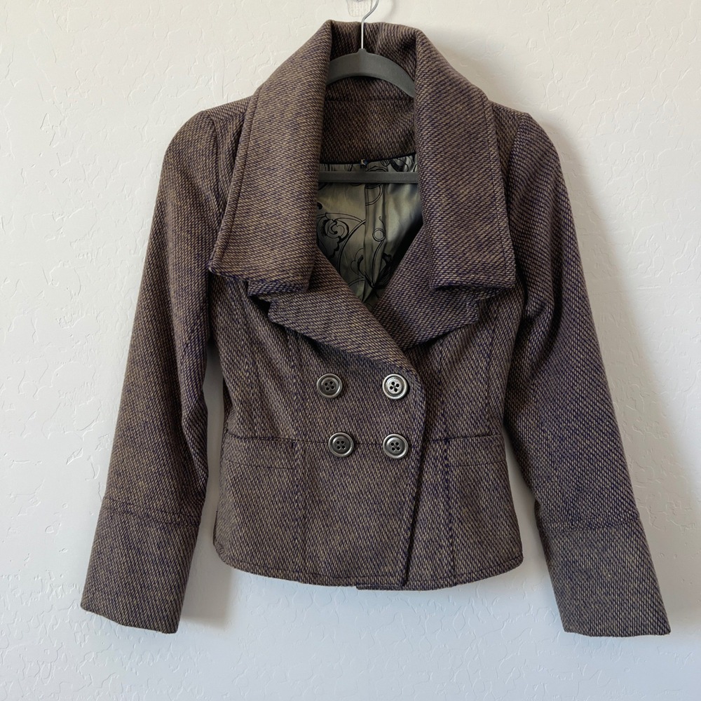 Millard Fillmore Wool Blend Jacket Brown Purple Peacoat Double Breasted Y2K